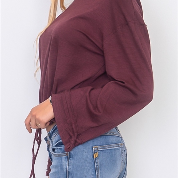 🌹SALE ATHLEISURE🌹Maroon Drawstring Hem Top - Picture 2 of 4